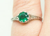 18K Gold .48ct Genuine Natural Emerald Filigree Ring (#J901)