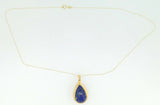 18k Gold Genuine Natural Lapis Pendant with 14k Gold Chain (#J4093)