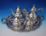 Baroque by Alt Heidelberg Sterling Silver Tea Set 4pc w/Matching SP Tray (#5017)