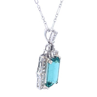 18k Gold 9.60 Carat Teal Genuine Natural Tourmaline Diamond Necklace (#J5196)