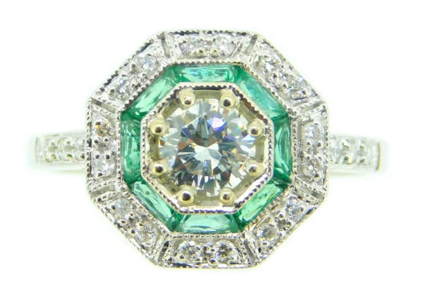 14k Gold .48ct Genuine Natural Diamond Ring with Emerald Halo (#J4137)