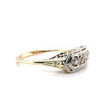 14k Gold Art Deco Genuine Natural Diamond Three Stone Filigree Ring (#J5586)