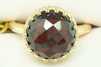 14K Gold Round 3.64ct Rose Cut Genuine Natural Garnet Ring (#J2485)