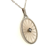14k White Gold Genuine Natural Rock Crystal Quartz Pendant Art Deco (#J5934)