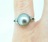 Art Deco 14k White Gold Pistachio Grey South Sea Pearl Ring (#J5037)