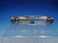 Silverplate and Glass Double Perfume Bottle with Chased Flowers 5" x 1" (#6635)