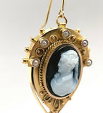 Incredible 14k Genuine Natural Black White Agate Stone Cameo Earrings (#J5511)
