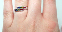 14k White Gold Genuine Natural Rainbow Sapphire Bypass Ring Jewelry (#J234)
