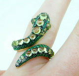 14k Yellow Gold Genuine Natural Peridot Snake Ring (#J4497)