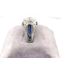 18k White Gold Art Deco .17ct Diamond Men's Ring Jewelry (#J5674)
