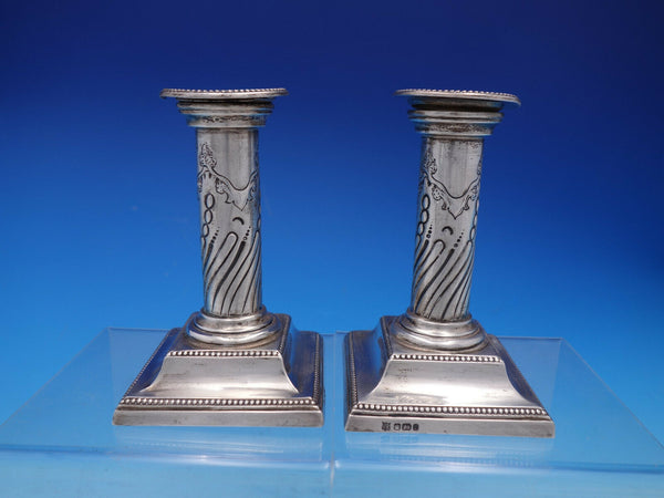 English Sterling Silver Victorian pair of Candlesticks Beaded (#4621)