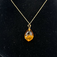 14k Yellow Gold Briolette Genuine Natural Citrine Pendant on Chain (#J5463)