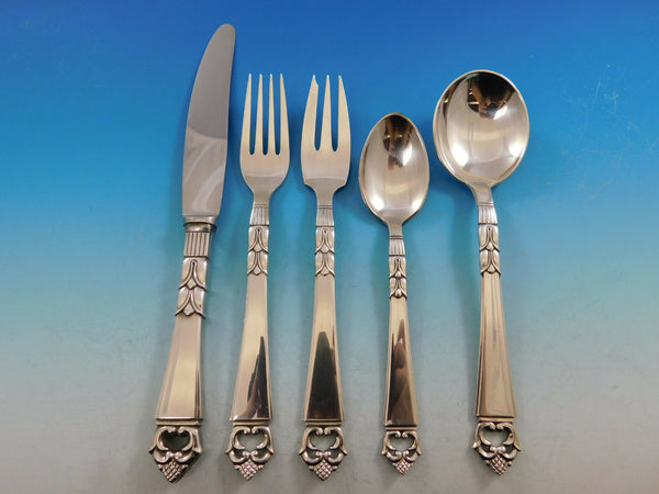 Danish Crown by Frigast Denmark Sterling Silver Flatware Set 8 Service 44 Pcs
