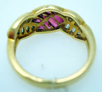 18K Gold Ring with Baguette Genuine Natural Rubies and Diamonds (#J1551)