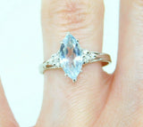 14k White Gold Marquise 1.24ct Genuine Natural Aquamarine Ring (#J5048)