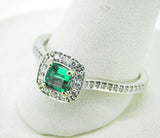 14k White Gold .31ct Genuine Natural Emerald and Diamond Halo Ring (#J5107)