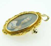 18k Hand Painted Portrait Pin / Pendant with Genuine Natural Diamonds (#J4309)