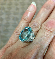 18k White Gold Large 9.45 Carat Genuine Natural Aquamarine Ring (#J5228)