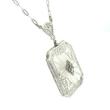 14k White Gold Art Deco Genuine Natural Rock Crystal Quartz Necklace (#J5364)