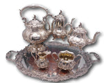 Henry Wilkinson Silverplate Tea Set 6pc with 3-D Bird Finials c. 1860's (#3080)
