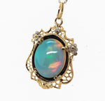 14k Yellow Gold 5.14ct Genuine Natural Opal Filigree Pendant w/ Flowers (#J5720)