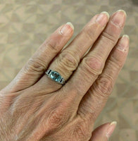 18k White Gold Aquamarine and Synthetic Sapphire Filigree Deco Ring (#5284)