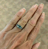 18k White Gold Aquamarine and Synthetic Sapphire Filigree Deco Ring (#5284)