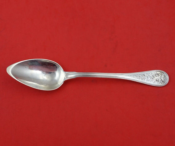 Coin Silver Dessert Spoon with Thread Edge and Roses 7 3/8" Heirloom Silverware