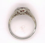 Filigree 18k White Gold Art Deco .52ct Genuine Natural Ruby Ring (#J4841)