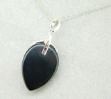 14k White Gold Pear Genuine Natural Cabachon Onyx Pendant with Diamonds (#J611)