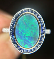 18k Gold 1.07 Carat Genuine Natural Australian Black Opal and Sapphire (#J5302)