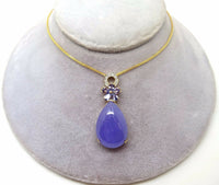 10k Gold Huge Genuine Lavendar Jade Pendant with Tanzanites (#C3650)