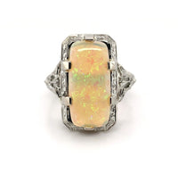 2.58ct Genuine Natural Opal 18k White Gold Filigree Ring Jewelry (#J5760)