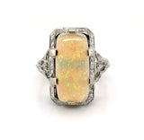 2.58ct Genuine Natural Opal 18k White Gold Filigree Ring Jewelry (#J5760)
