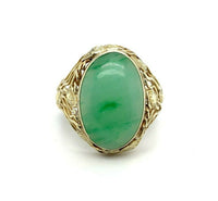 14k Yellow Gold Arts and Crafts Jade Ring Handmade (#J5447)