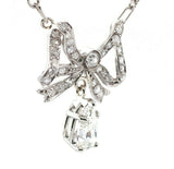 Platinum Edwardian Bow Necklace with 1ct Genuine Natural Diamond (#J5500)