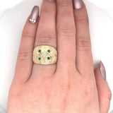 14k Yellow Gold Heavy Emerald and Diamond Cigar Band Ring (#J5441)