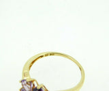 14k Yellow Gold Genuine Natural Amethyst and Diamond Heart Clover Ring (#J5008)