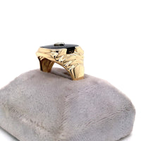 10k Yellow Gold Men's Genuine Natural Black Onyx and Diamond Ring (#J5594)
