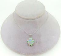 14k Gold 2.30ct Genuine Natural Opal and Emerald Pendant with 18" Chain (#4189)