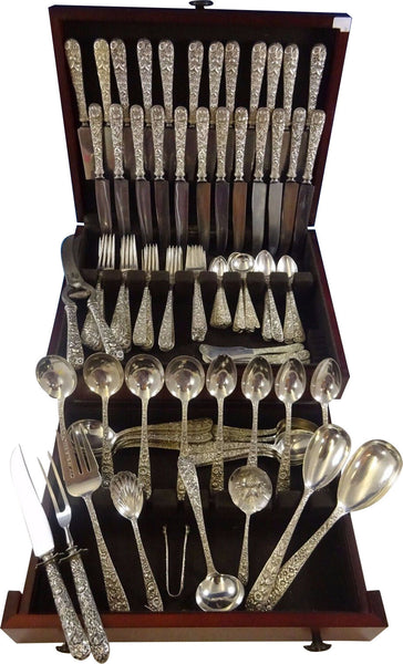 Repousse by Kirk Sterling Silver Flatware Service For 12 Set 143 Pcs Dinner Size