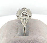 18k White Gold Art Deco Filigree .35ct TW Genuine Natural Diamond Ring (#J5945)
