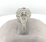 18k White Gold Art Deco Filigree .35ct TW Genuine Natural Diamond Ring (#J5945)