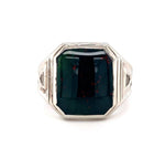 10k White Gold Art Deco Genuine Natural Bloodstone Men's Ring Jewelry (#J5678)