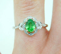 14k White Gold 1.05ct Tsavorite Genuine Natural Garnet and Diamond Ring (#J5127)