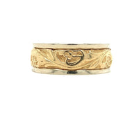 14k White Gold Band with Yellow Gold Floral Accent Wedding Jewelry (#J5874)
