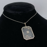 10k Gold Art Deco Genuine Natural Rock Crystal Quartz Pendant w/Flowers (#J5541)