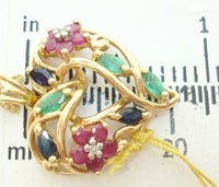 10K Gold Heart Pendant w/Genuine Sapphires, Emeralds, Rubies & Diamonds (#C2426)