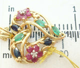 10K Gold Heart Pendant w/Genuine Sapphires, Emeralds, Rubies & Diamonds (#C2426)