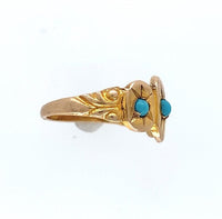 3-Stone 10k Yellow Gold Baby Ring with Turquoise Glass Infant Jewelry (#J5965)